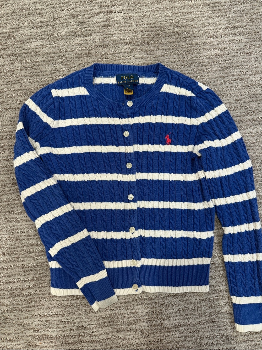 Polo Ralph Lauren Girls Striped Cable Knit Cardigan S 7
